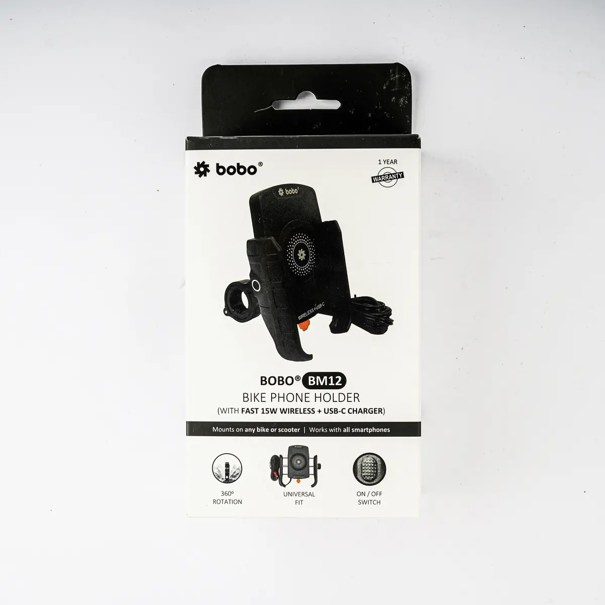 Bobo Bm12 Bike Phone Holder (With Fast 15W Wireless Charger & Usb-C Input/Output Port) Motorcycle Mobile Mount 2
