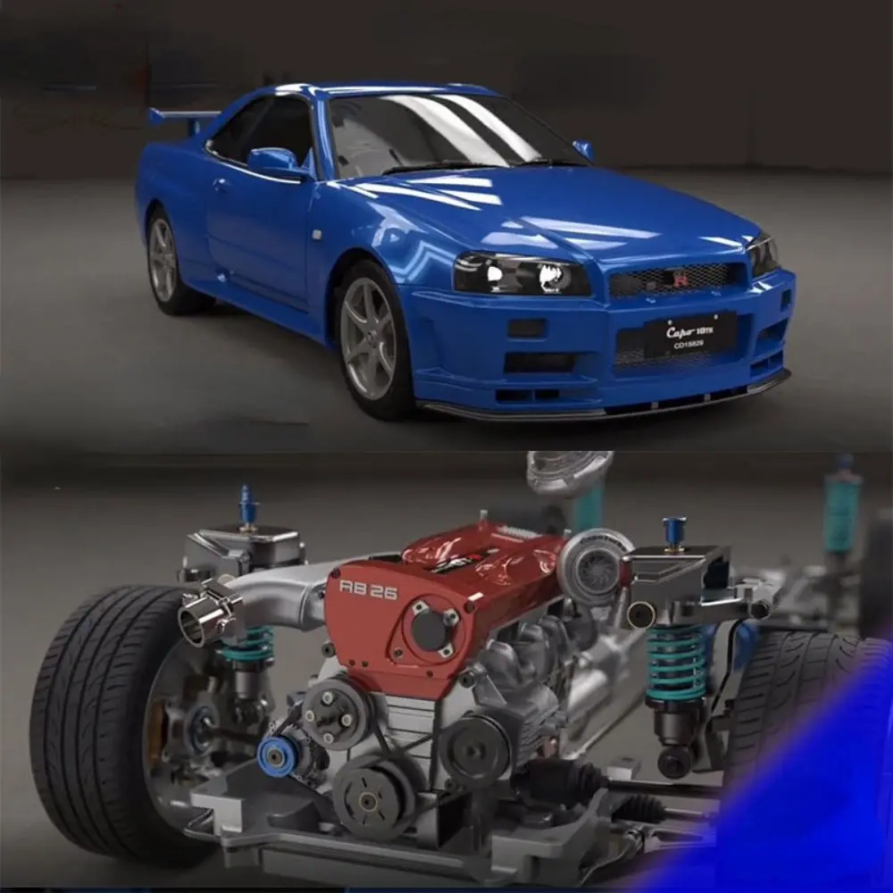 Capo Skyline Gtr R34 1/8 All-Metal Rc Flat Drift Car Kit Blue Gray Version 1
