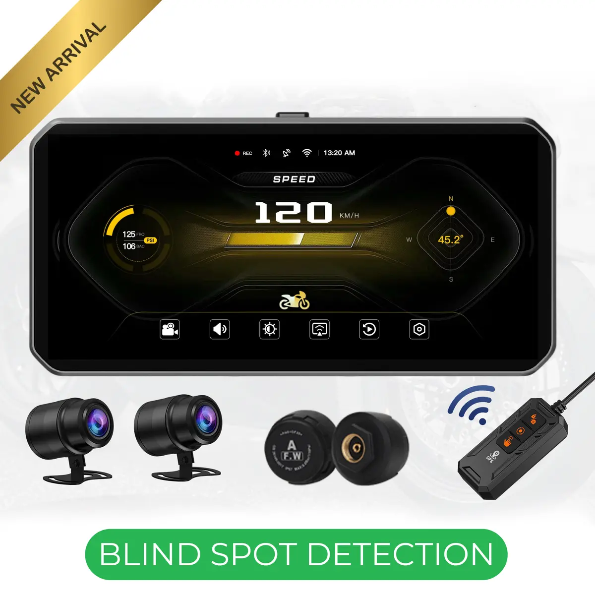 Universal E3 Elite 6.25-Inch Motorcycle Navigation System | Apple Carplay & Android Auto | 2K Hd Screen | Dvr | Tpms | Blind Spot Detection 1