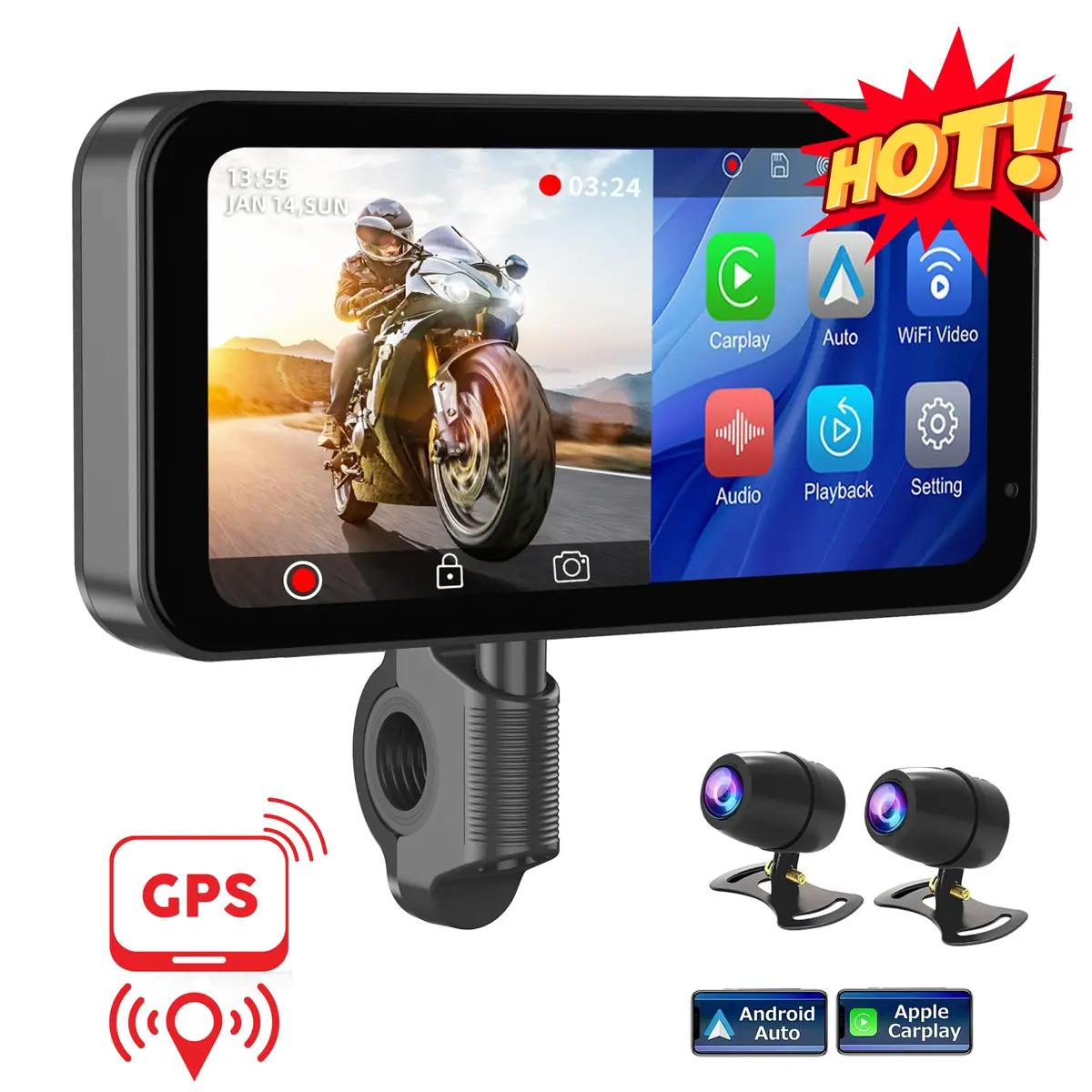 Lbc Moto Universal S3 Elite 6-Inch Motorcycle Navigation | Apple Carplay & Android Auto | 2K Hd Gps Screen With Camera, Remote & Tpms 1