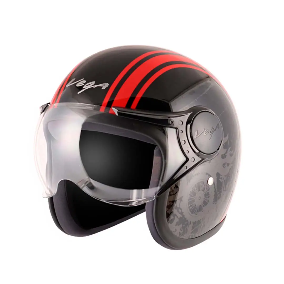 Vega Jet Old School W/Visor Black Red Helmet 1