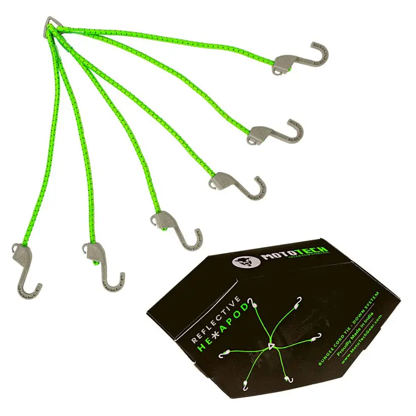 Mototech Reflective Hexapod Bungee Cord Tie-Down System - 32" / 80Cms - Neon + Grey 1