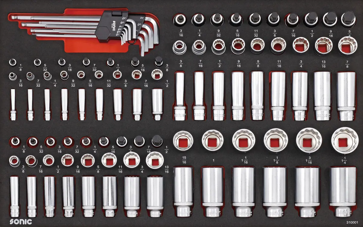 Sonic Foam System - Sae Socket Set 1/4" 3/8" 1/2", 100-Pcs- Medium 1