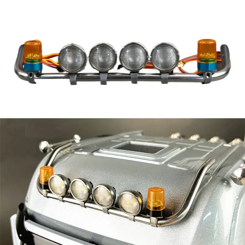 Stainless Steel Metal Light Stand With Rotating Warning Light Kit For 1/14 Tamiya Rc Tractor Actros 3363 1851 1