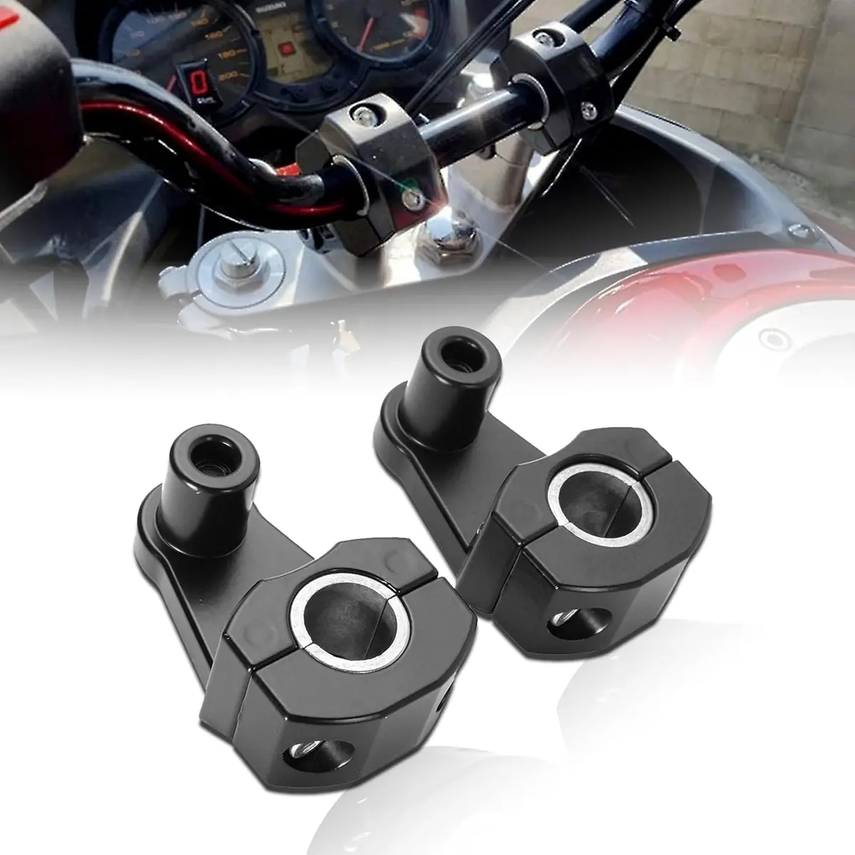 Universal Motorcycle Handlebar Risers - Black - Alloy 1