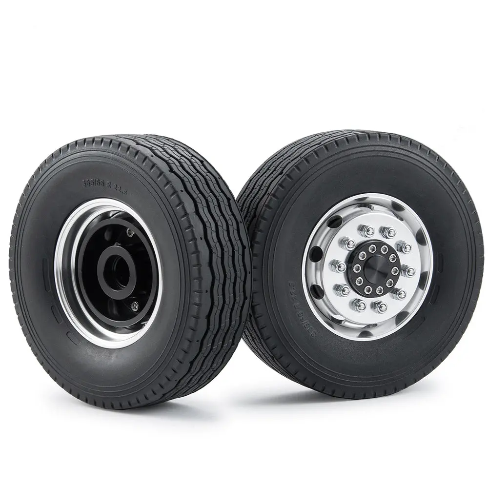 2Pcs Metal Front Wheel Hub Rims Unpowered Round Hole Adapter With Tires For 1/14 Tamiya Rc Trailer Tractor Truck 1