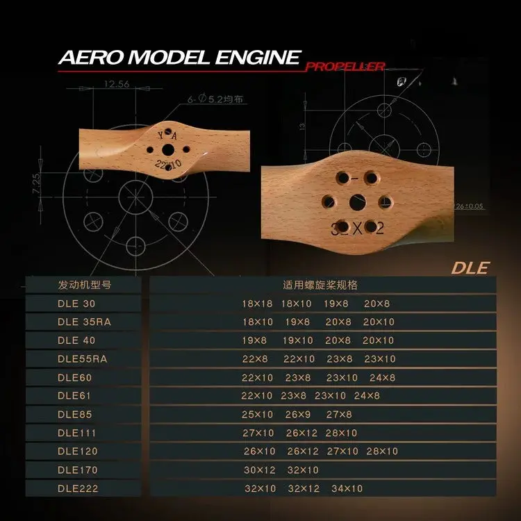 Sail Dle Engine Wooden Propeller 19X8 Drilled Series 1