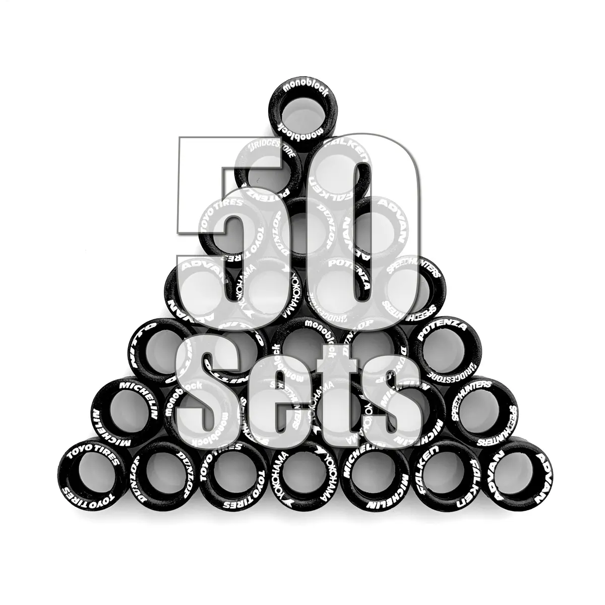 Race Tires W/ Lettering 50 Sets (200 Pieces) Value Pack ($65 Savings & Free Domestic Shipping) 1