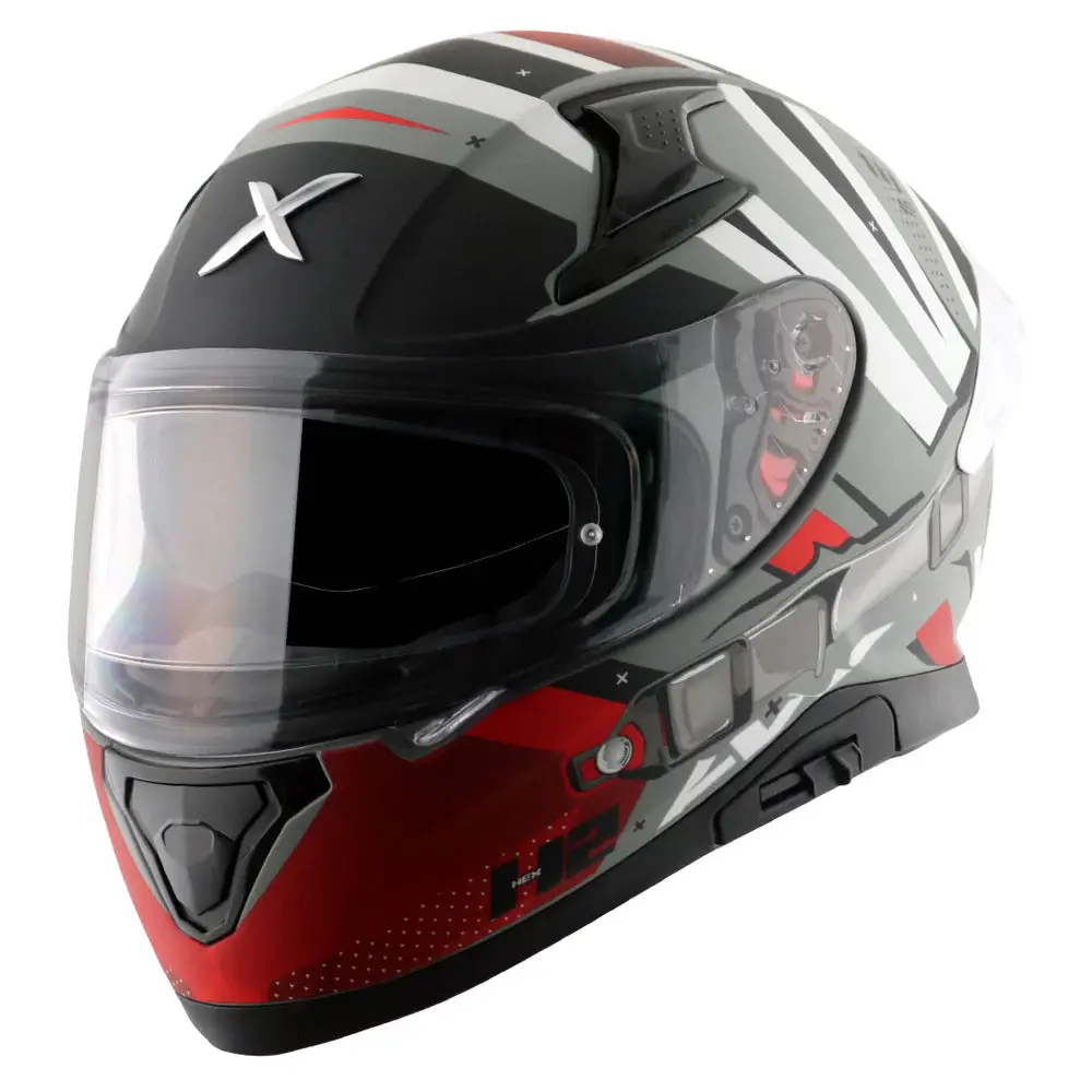 Motorcycle Helmet Full Face-Axor Apex Hex-2 Cool Grey Red 1
