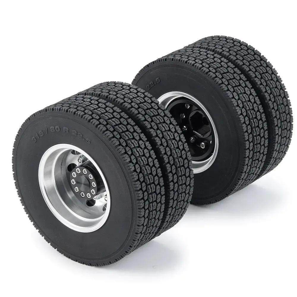 12Mm Hex Adapter Metal Rear Wheel Hubs With Rubber Tires Kit For 1/14 Tamiya Rc Tractor Truck Trailer 1