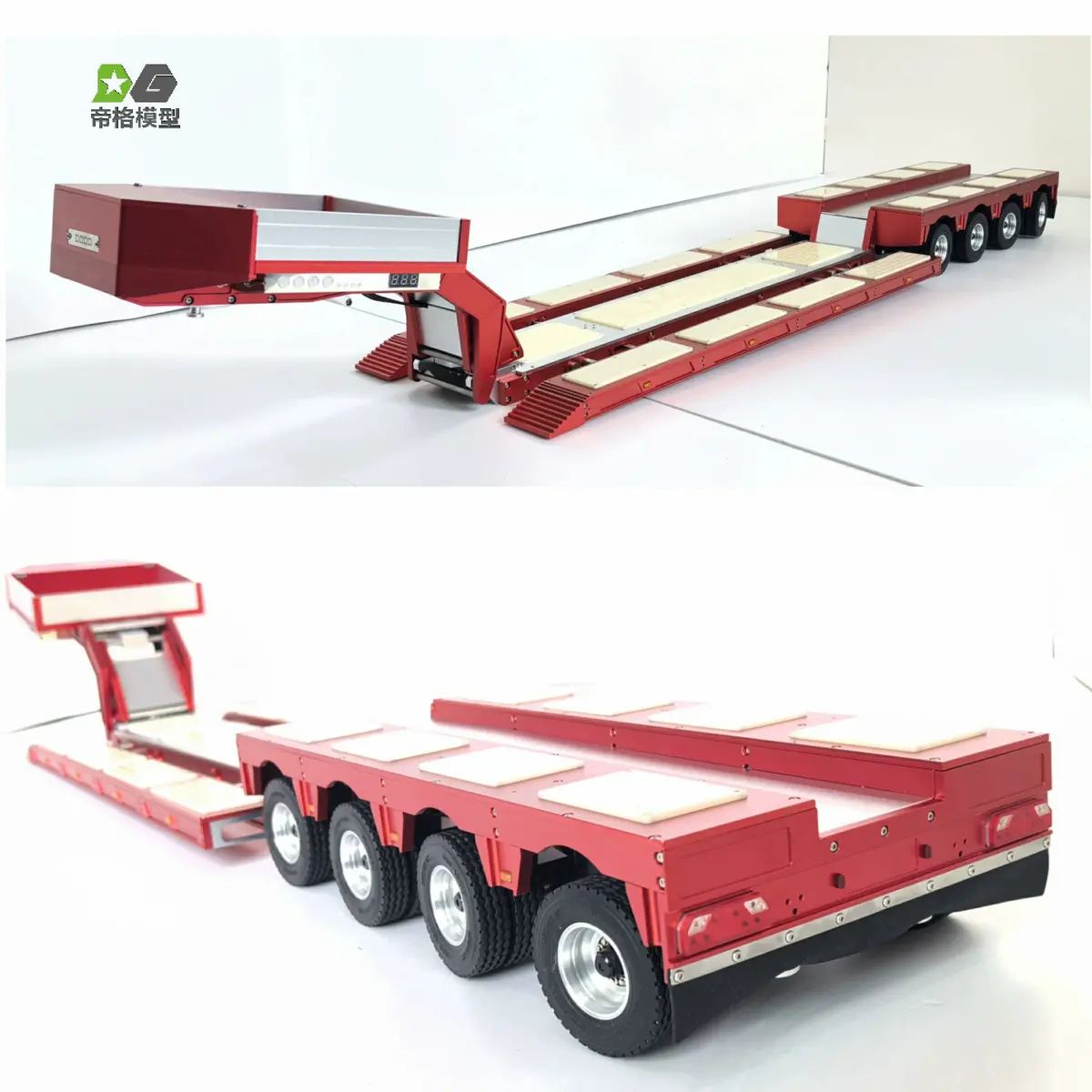 Tamiya 1/14 Rc Tractor All Metal Removable Transport Trailer With Wireless Transmission Light Set 1