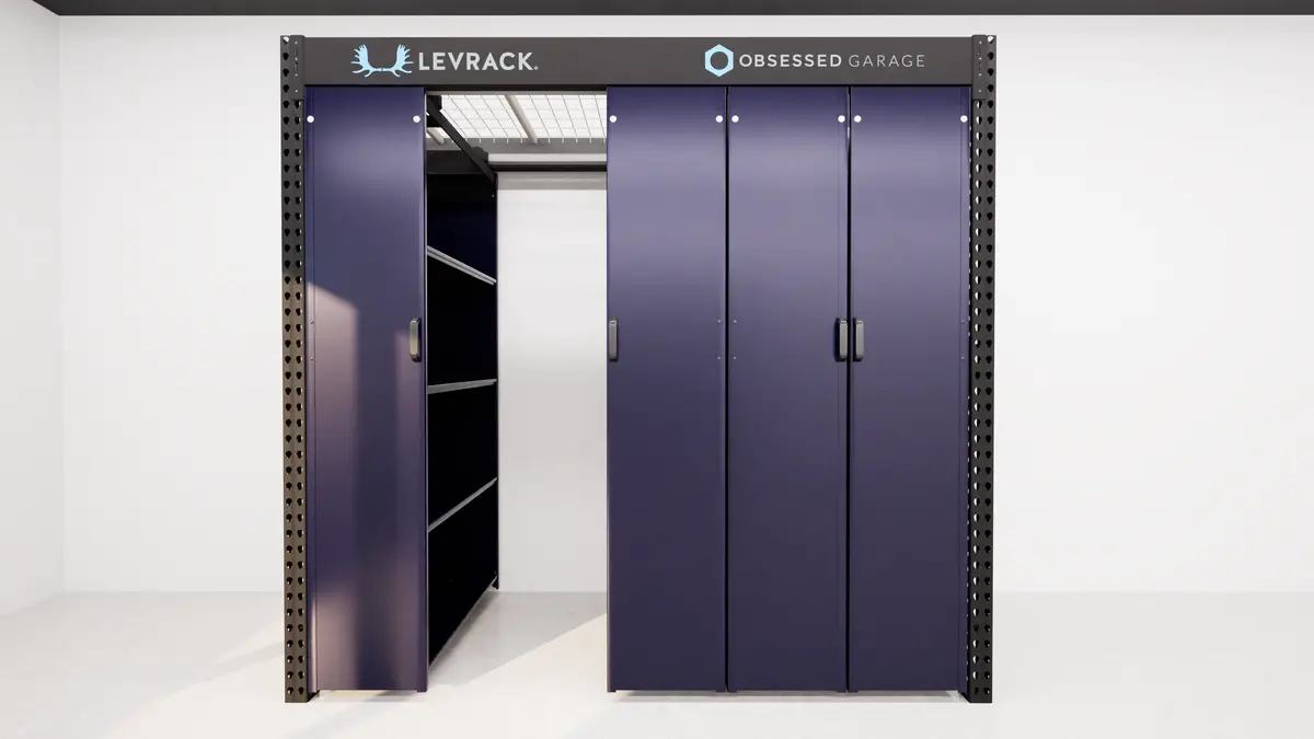 Levrack Storage Solution - Obsessed Garage Edition - Blue With Black Handles 1