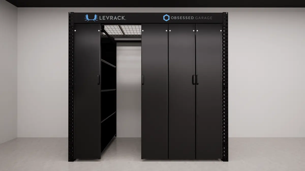 Levrack Storage Solution - Obsessed Garage Edition - Black With Black Handles 1