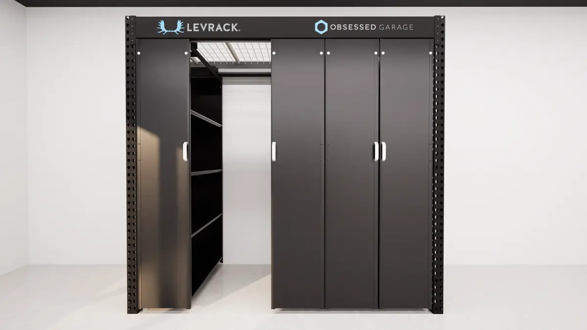 Levrack Storage Solution - Obsessed Garage Edition - Black With Silver Handles 1