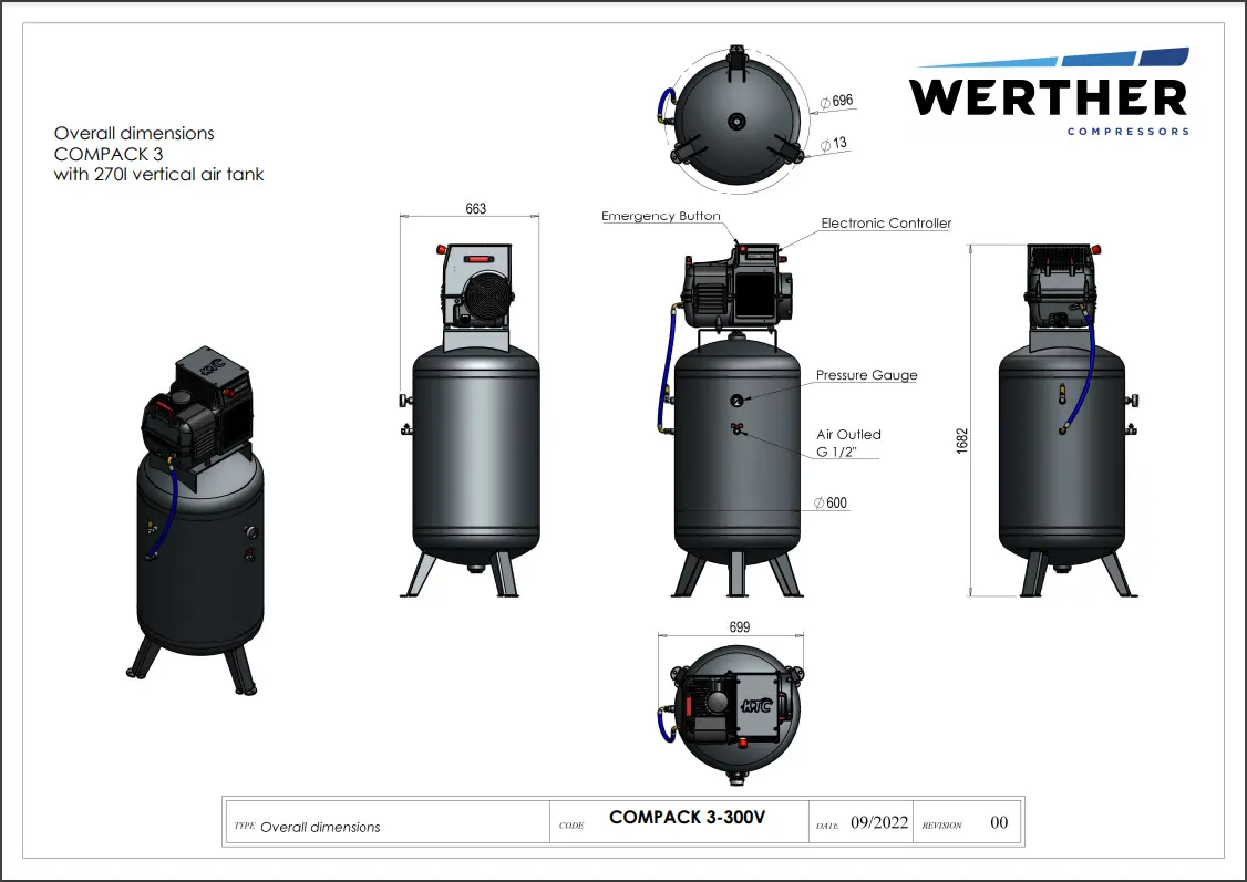 Werther Kv 3/300V 3Hp Rotary Screw Air Compressor 1