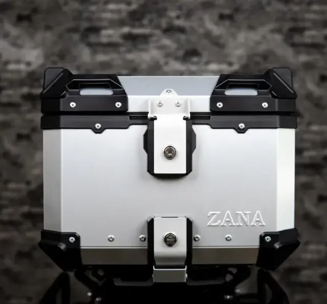 Zana Aluminium Top Box 45 Litre (Silver, L-Flat) With Back Rest Cushion 1