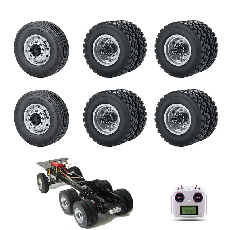 6X6 Metal Wheels Tires Set For 1/14 Tamiya Rc Truck Tractor 1