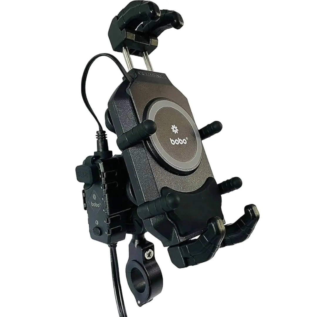 Bobo Bm18h (Or Bm18m) Pro Handlebar (Or Mirror) Anti-Vibration Bike Phone Holder (With Fast 15W Wireless Charger & Usb-C Charging Module) Motorcycle Mobile Mount 1