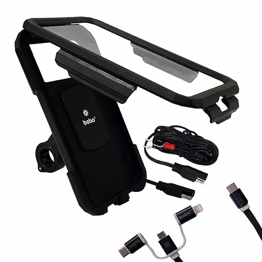 Bobo Bm11h Pro Plus Fully Waterproof Bike Phone Holder With Pro Plus Vibration Damper (With Fast 15W Wireless Charger & Usb-C Input/Output Port) Motorcycle Mobile Mount 1