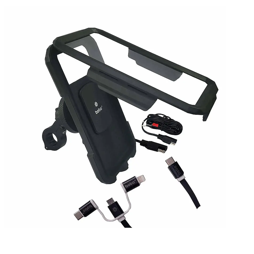 Bobo Bm11h Pro Fully Waterproof Bike Phone Holder With Vibration Controller (With Fast 15W Wireless Charger & Usb-C Input/Output Port) Motorcycle Mobile Mount 1
