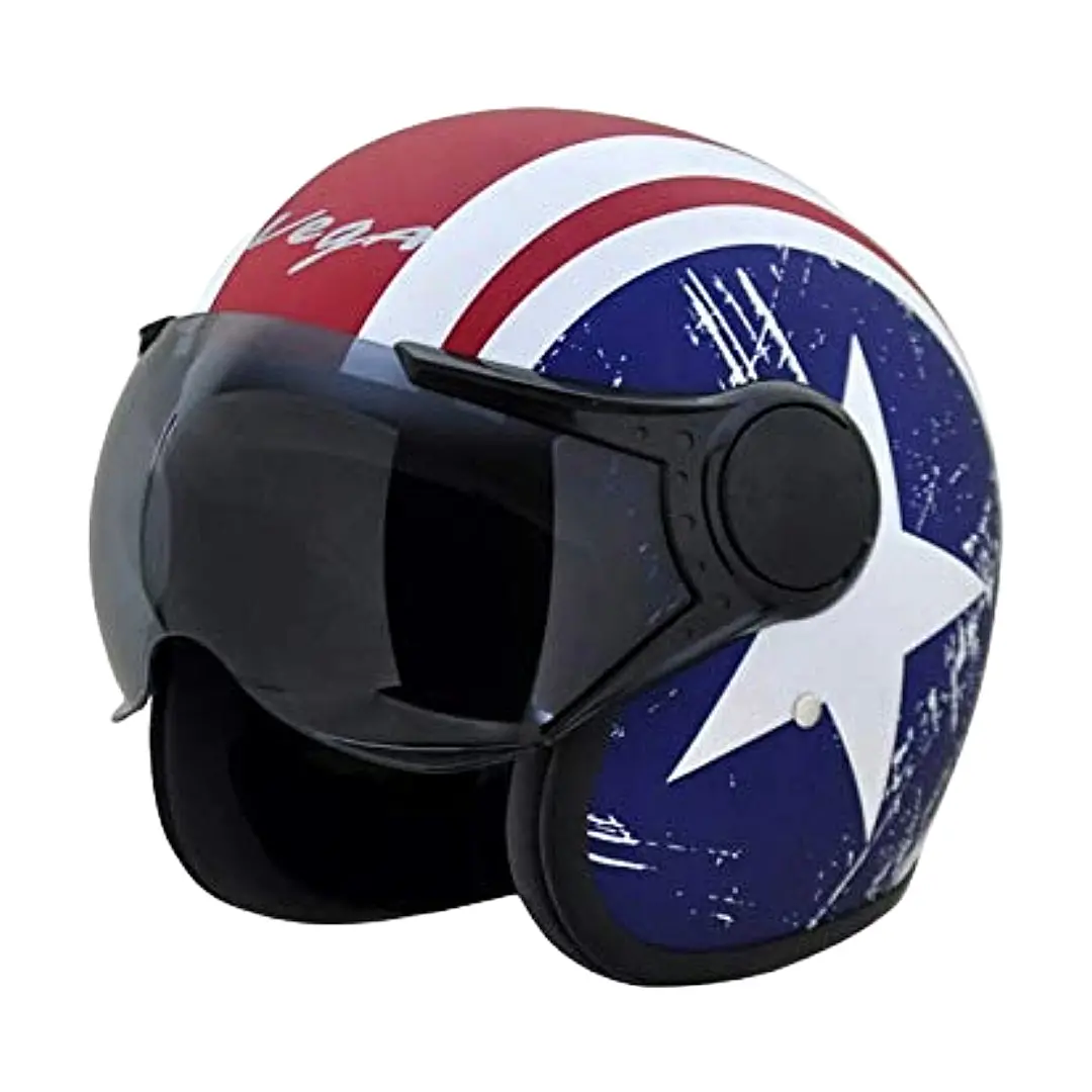 Vega Jet Captain W/Visor Dull Red Metallic Blue Helmet 1