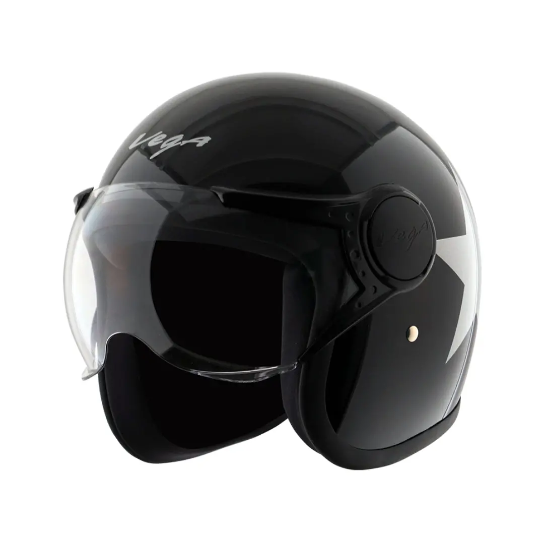 Vega Jet Star W/Visor Black Silver Helmet 1