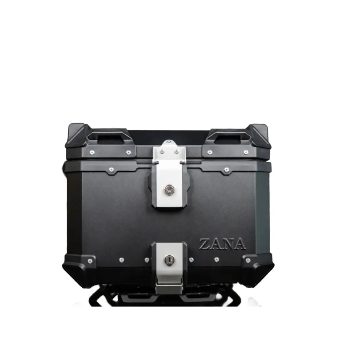 Zana Universal Aluminium Top Box 45L (L-Flat Black) With Back Rest Cushion 1