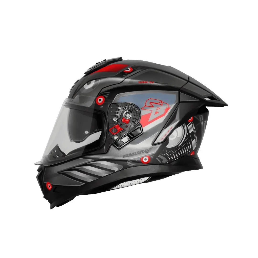 Steelbird Sbh-57 Iss Fighter F8 Glossy Black With Grey Helmet 1