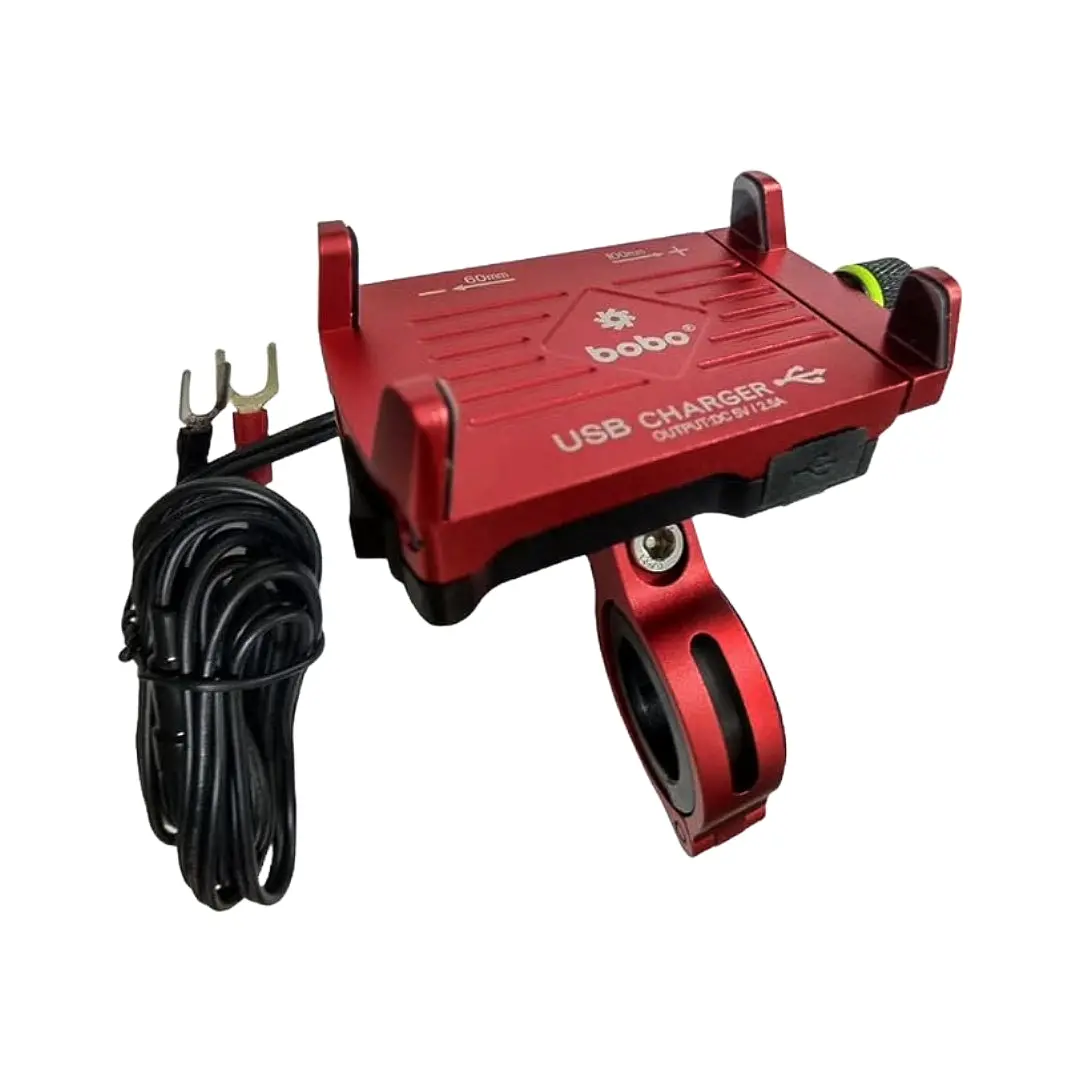 Bobo Bm2 Claw-Grip Aluminium (With 2.5A Usb Charger) Motorcycle Mobile Mount - Red 1