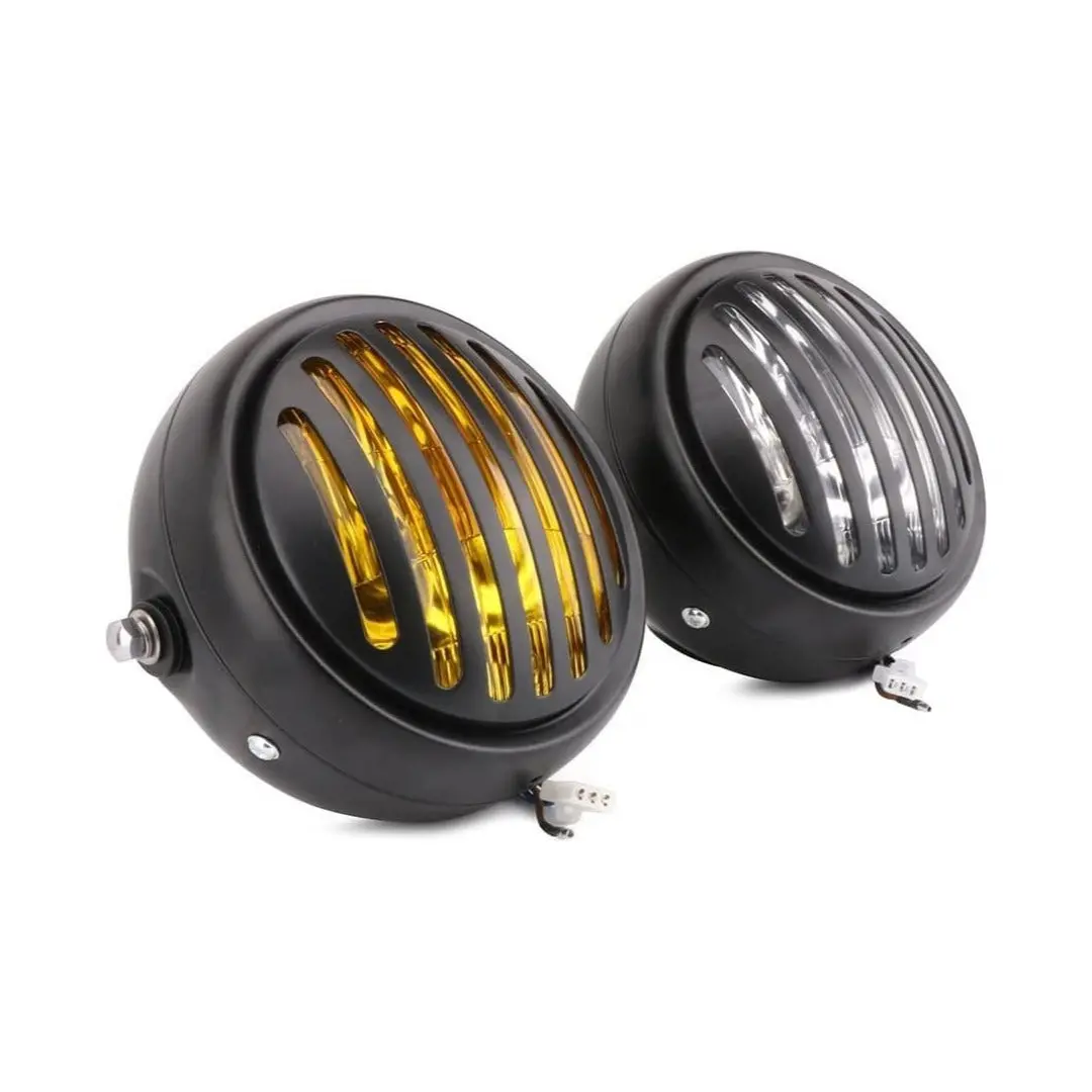 Dual Light Retro Motorcycle Headlight With Grill 1