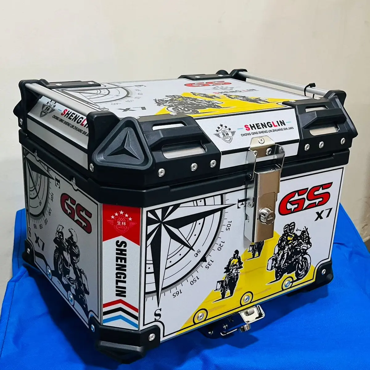 T-Bolt Aluminium 45L Top Box With Touring Gs Graphics Sliver Yellow Red 1