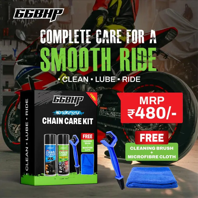 66Bhp Motorcycle Chain Care Kit – Chain Cleaner, Chain Lube Spray, Cleaning Brush & Microfiber 1