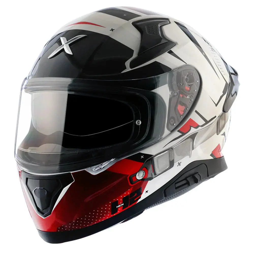 Motorcycle Riding Helmets - Gloss White Red Helmet -  Axor Apex Hex 2 1