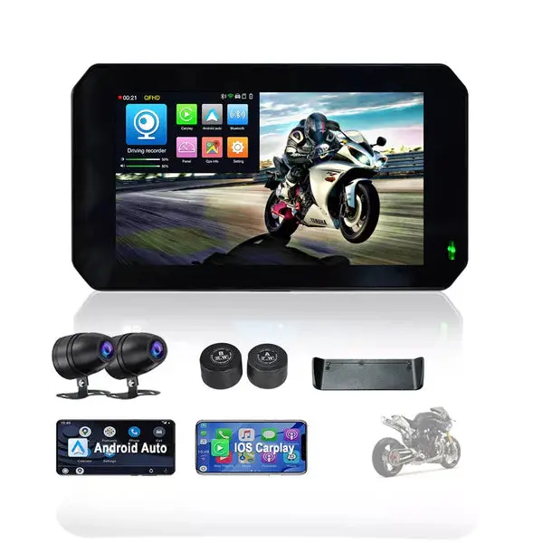 Aoocci C5 Pro All-In-One Motorcycle Carplay Dash Cam With Gps & Anti-Theft | Front & Rear 1080P Hd 1