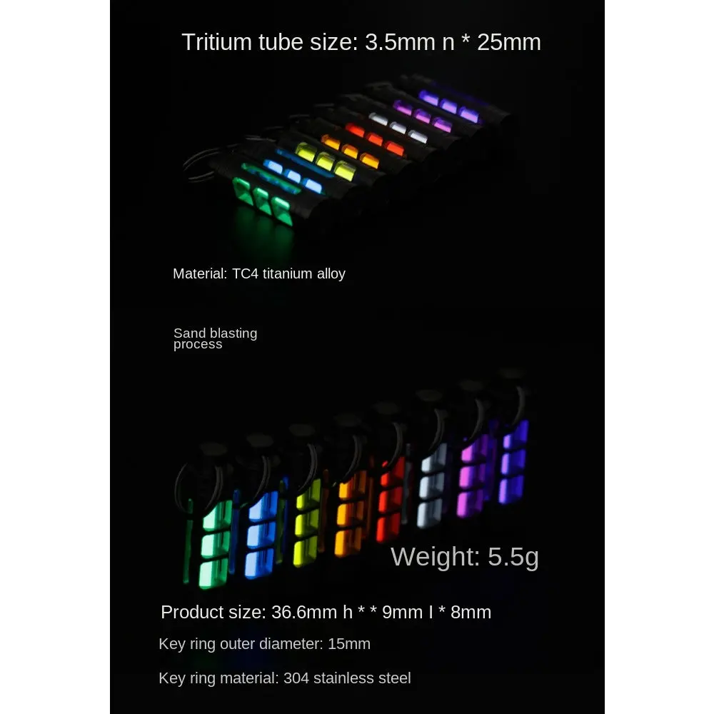 Titanium Alloy Tritium Tube Keychain Self-Luminous 25Years 3.5X25mm 4