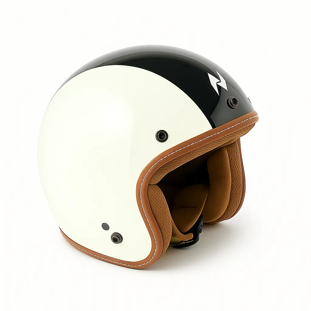 Nikko N-356 Iii Dot Isi Certified Premium Quality White Black Belt Glossy Open Face Helmet 1
