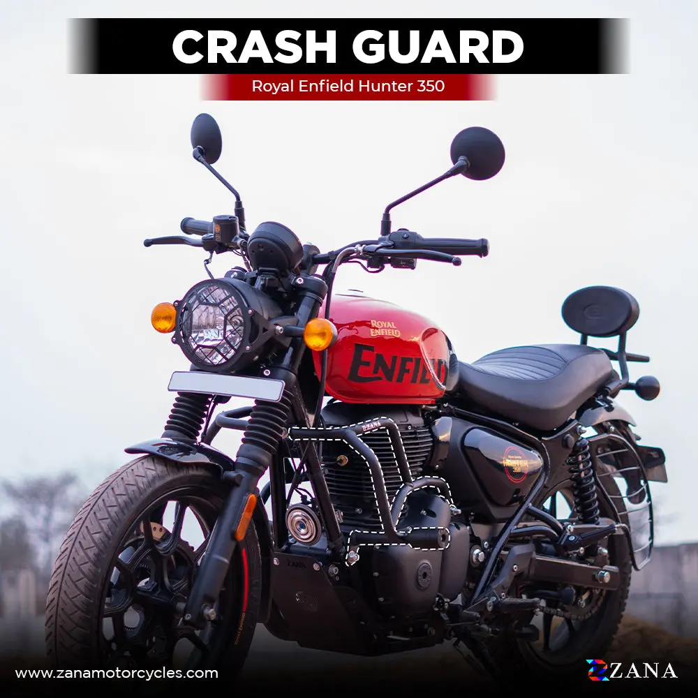 Crash Guard With Slider Black Ms For Royal Enfield Hunter 350 | Zana 1
