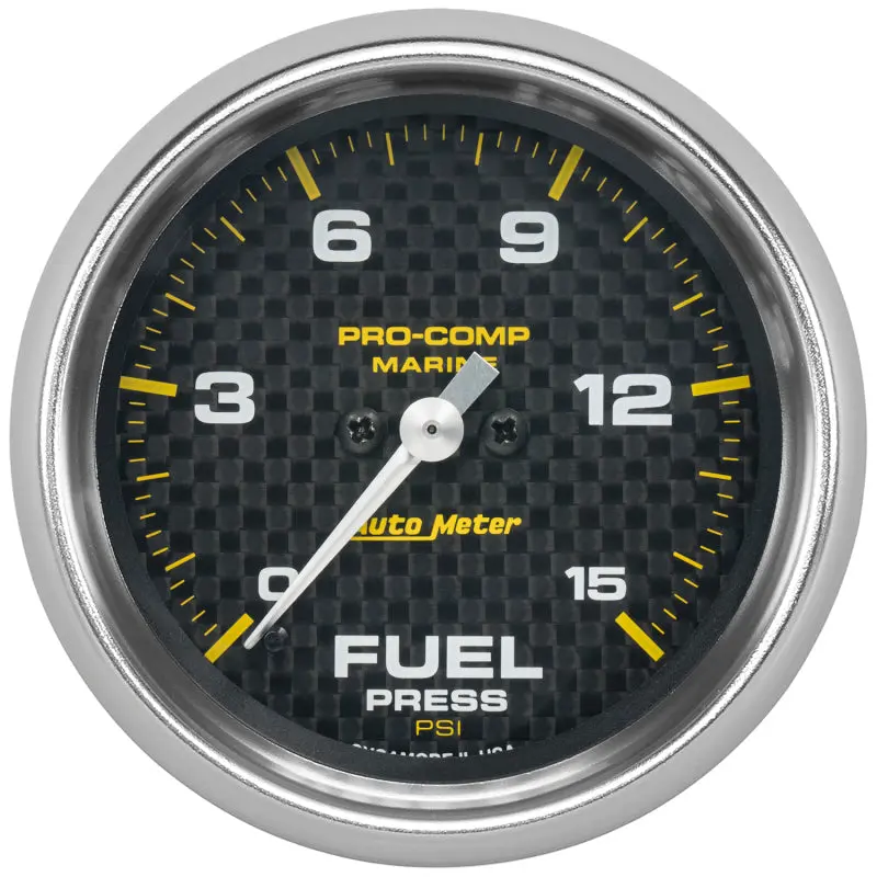 Autometer Marine Fuel Pressure Gauge – 2-5/8" Digital Stepper Motor Display, 15 Psi Range With Carbon Fiber Accents 1
